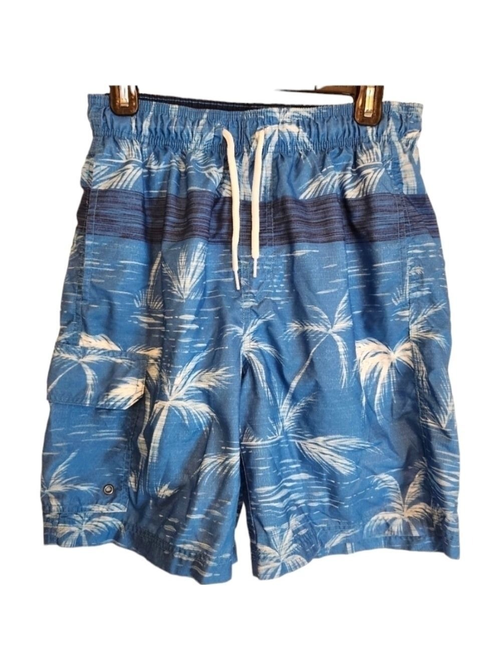 Croft & Barrel Swim Trunks Men's Small Blue & White Palms drawstring